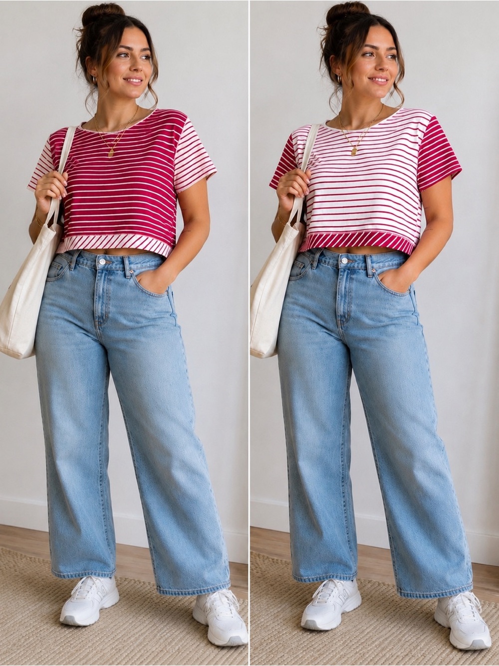 ☀️2/$20 Red and White Striped REVERSIBLE Retro Cropped Boxy T-Shirt | EUC